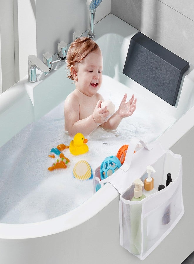 Dormercy Saddle Shape Bath Toy Organizer, 2 Compartments Wide Opening Bathtub Toy Holder for Tub, Bath Toy Storage Organizer for Tub, Easy Access for Children, Mesh Shower Toy Holder - Image 1
